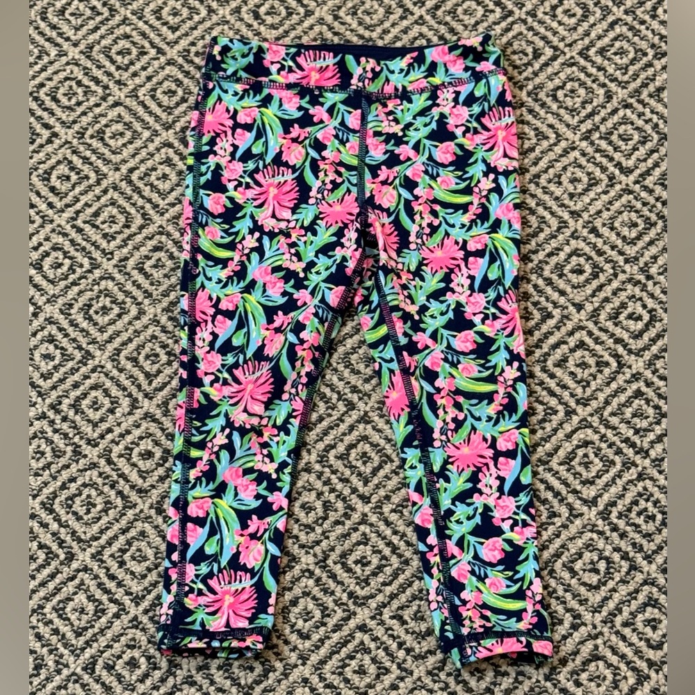🎉NWOT🎉 Lilly Pulitzer Luxletic XS (2-3) Navy Leggings, Pink & Green Floral Print